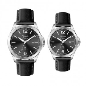 Alexandre Christie AC 1029 Silver Black Couple Leather
